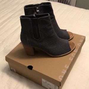 Toms peep toe booties- dark gray embossed suede- 8